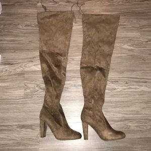 Brown suede thigh high boots